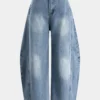Denim Button Pocket Curve-Leg Wide Leg Barrel Jeans
