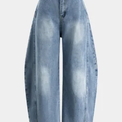 Denim Button Pocket Curve-Leg Wide Leg Barrel Jeans