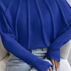 Mock Neck Textured Batwing Sleeve Sweater
