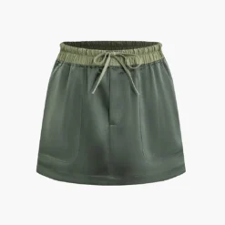 Contrast Tie-Up Elastic Waistband Skirt