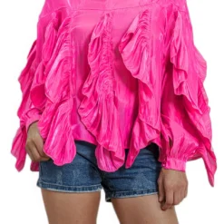 Chiffon Ruffle Bead Long-Sleeve Shirt