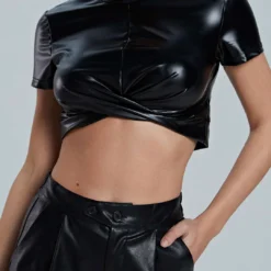 Basic Faux Leather Cropped Tee -Women's Clothing Store d8afa2a5 d5b2 4312 b90d 21818f5f89b5