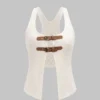 Linen Metallic Decor Cut Out Tank Top