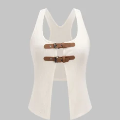 Linen Metallic Decor Cut Out Tank Top