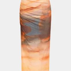 Ombre Print Mesh Ruched Skirt