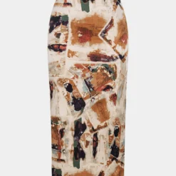 High Waist Satin Retro Print Skirt