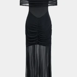 Mesh Off Shoulder Ruched Maxi Dress -Women's Clothing Store da75fae9 02fc 4ef1 9e27 dc3464f175b6