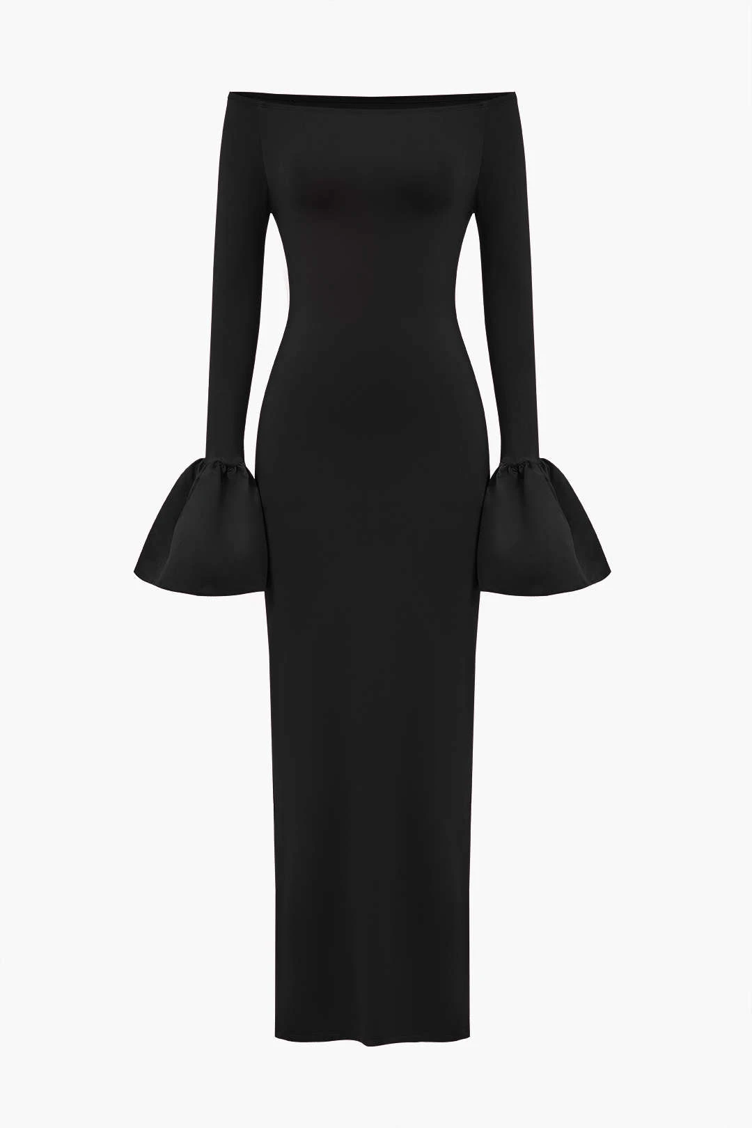 Solid Satin Off Shoulder Slit Maxi Dress 4 Solid Satin Off Shoulder Slit Maxi Dress - Image 4