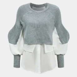 Knit Patchwork Sweater Long-Sleeve Top -Women's Clothing Store db57d9bc 0a33 46d5 8447 01904e011f2a