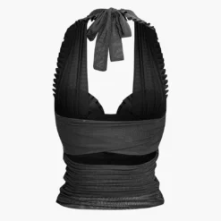 Pleated Mesh Halter Tank Top -Women's Clothing Store dbb6a673 f703 4ba0 a03d cc23a9326766