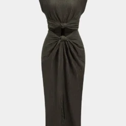 Twist Knot Cut Out Sleeveless Slit Midi Dress