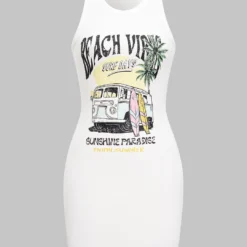 Car Letter Print Sleeveless Mini Dress