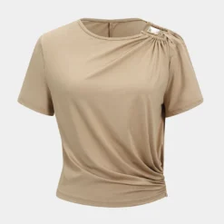 Metallic Ruched Short Sleeve T-Shirt