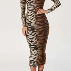 Leopard Print Long Sleeve Slim Midi Dress -Women's Clothing Store dd0d91c2 46d9 4d77 a895 d28efa28217d