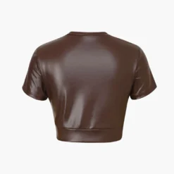 Basic Faux Leather Cropped Tee -Women's Clothing Store dd294fc2 4e07 41bb aae7 10a50e3d7ef3