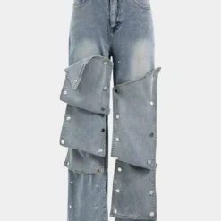 Patchwork Button Detail Jeans