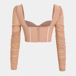 Bustier Mesh Patchwork Long Sleeve Top -Women's Clothing Store dda8c7a1 7610 4f20 a297 c9233628c26b