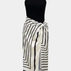 Stripes Print Patchwork Sleeveless Midi Dress