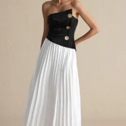 Solid Patchwork Pleated Asymmetrical Maxi Dress -Women's Clothing Store debb9225 8412 4c9a 93f7 e85808333cbb