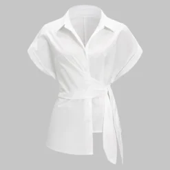 Twist Knot Tie-Up Short-Sleeve Shirt
