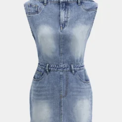 Denim Asymmetric Neckline Mini Dress -Women's Clothing Store df6a6aa8 b649 46a7 ac66 3f0771626aa5