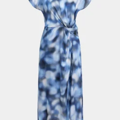Tie Dye Print Chiffon Hollow Out Side Slit Sleeveless Maxi Dress