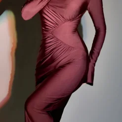 Solid Ruched Long-Sleeve Maxi Dress -Women's Clothing Store df7cb4d6 ef43 423e b04a c67842476c34