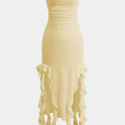 Solid Ruffle Hem Ruched Tube Maxi Dress -Women's Clothing Store df95db66 c0c3 4183 ae9e 44d08cd08437