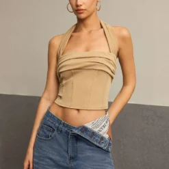 Halter Neck Ruched Top -Women's Clothing Store dfafdf1b b9f8 40f7 baf7 0df23f771574