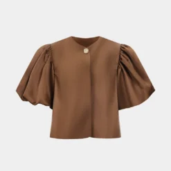 Satin Puff Sleeve Short-Sleeve Shirt