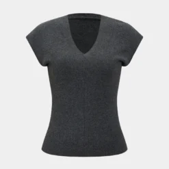 Solid Color V-neck Short-Sleeve Shirt