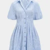 Stripes Print Button Pocket Short Sleeve Mini Dress