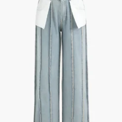 Denim Frayed Detail Straight Leg Jeans