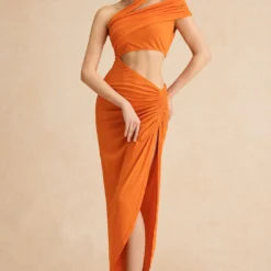 Ruched Asymmetrical Cut Out Slit Midi Dress -Women's Clothing Store e347d9ed 4d9d 4a02 97a1 523626613c1a