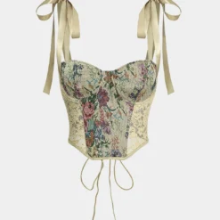 Retro Print Corset Tie-Up Cami Top