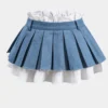 Contrast Denim Pleated Patchwork Skirt