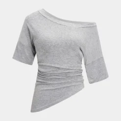 Asymmetrical Short Sleeve Ruched T-Shirt -Women's Clothing Store e3a3e8cd ccd8 48f8 963f 01680392b49b