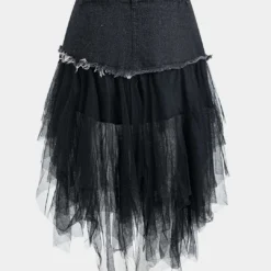 Denim Mesh Patchwork Belted Button Pocket Skirt -Women's Clothing Store e4f99572 4dfc 4230 a723 01dc1f2b9bd7