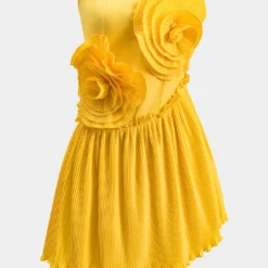 3D Floral Pleated Strapless Mini Dress