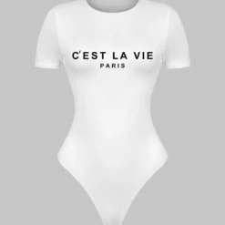 Letter Print Short Sleeve Bodysuit