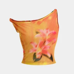 Lily Print Asymmetric Crop Tank Top