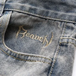 Letter Embroidery Denim Washed Button Pocket Jeans -Women's Clothing Store e71f4288 9e3b 4da0 b1ab d87f9c871f71
