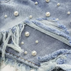 Denim High Waist Beaded Shorts -Women's Clothing Store e7866187 61ca 4862 9a6c 683a1428a13f