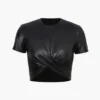 Basic Faux Leather Cropped Tee