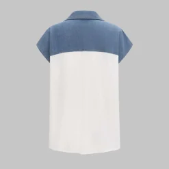 Patchwork Linen Tie Front Fake Pocket Shirt -Women's Clothing Store e93d6b63 38bc 4137 ac29 08c6bb2882cb