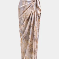 Abstract Print Pleated Satin Tie Front Skirt