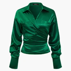Solid Satin Button Tie-Up Long-Sleeve Shirt
