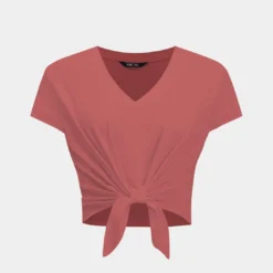 Tie Front Short Sleeve T-Shirt -Women's Clothing Store ea8a7539 c624 4055 8064 a165046b1e6e