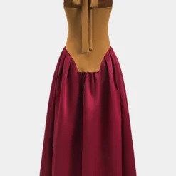 Contrast Satin Pleated Tie-Up Maxi Dress -Women's Clothing Store eaa25f69 3e7b 4d87 8583 7184060bcb98