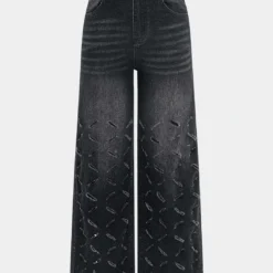 Ripped Cut Out Button Pocket Wide Leg Jeans -Women's Clothing Store eb154ecd 1b4a 49be a2bf b9b9e855e8ac